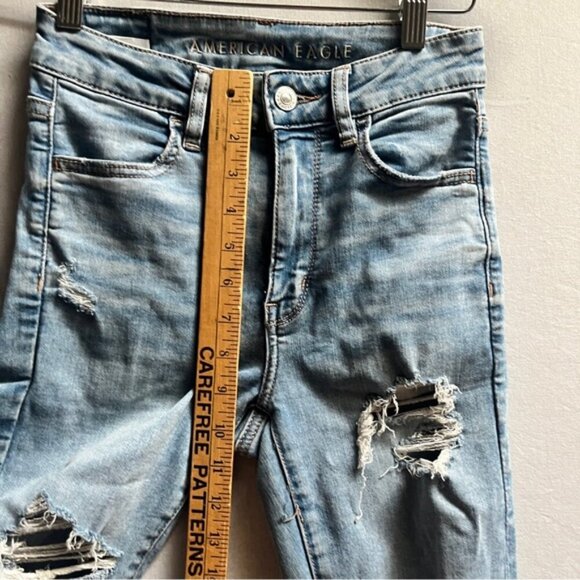 American Eagle Outfitters High Rise Jegging distressed frayed skinny jeans Sz 0 - Picture 10 of 13